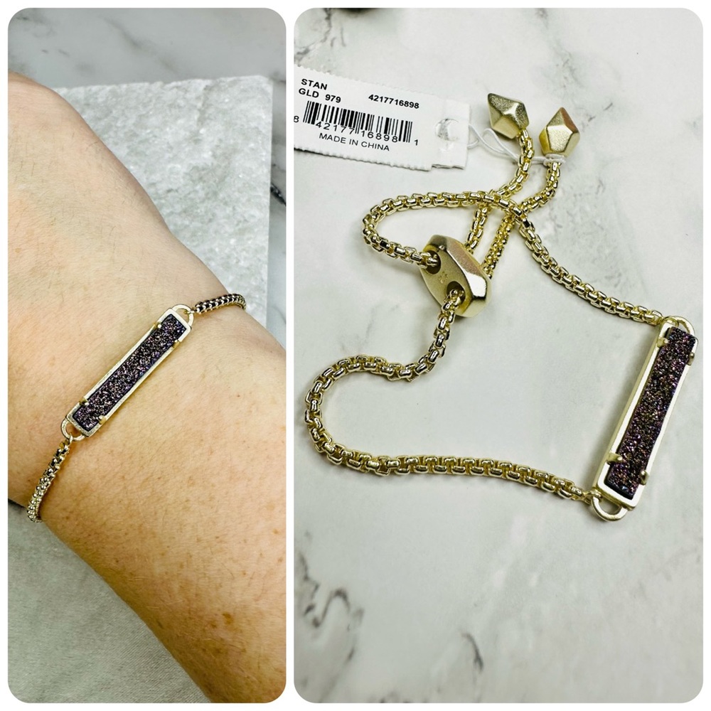 NEW! Kendra Scott Stan Gold Plated Platinum Drusy Adjustable Chain Bracelet